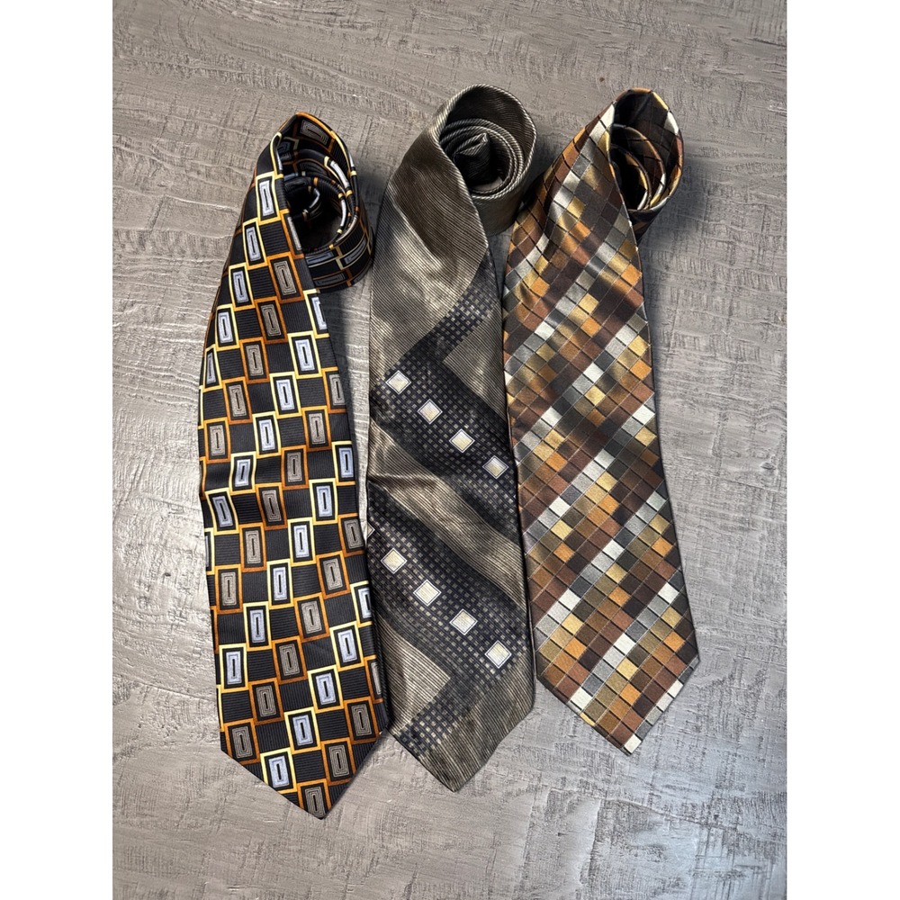 VTG Lot of‎ 3 Men's Neckties Boca Classics Puritan Geometric Pattern Tie Bundle